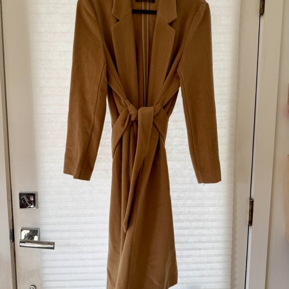 Reformation Barton Belted Wrap Wool Trench Coat Camel Tan - Picture 6 of 10